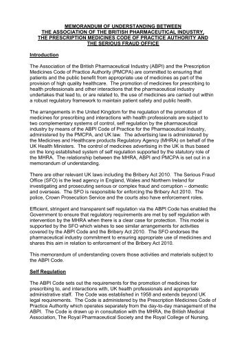 Memorandum of understanding between the ABPI, PMCPA and SFO ...