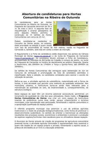 Abertura de candidaturas para Hortas Comunitárias na Ribeira de ...