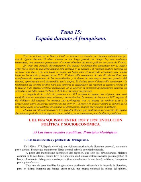 Tema 15: España durante el franquismo. - Instituto Bachiller Sabuco