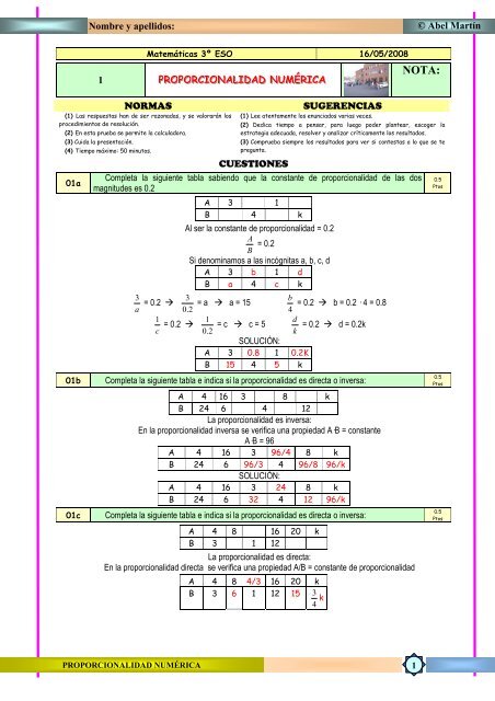 © Abel Martín Nombre y apellidos: 1 ... - Aula matemática