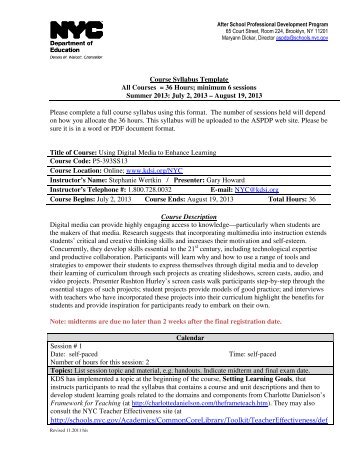 A PST COURSE SYLLABUS TEMPLATE This Is A Template For