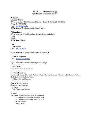 MCDB 144 â Molecular Biology Syllabus and Course ... - UCLA