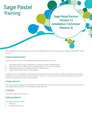 Sage Pastel Partner Version 12 Installation Technician (Module 2)