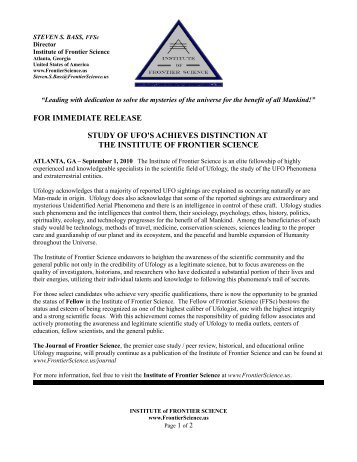for immediate release study of ufo's achieves ... - UFO Casebook