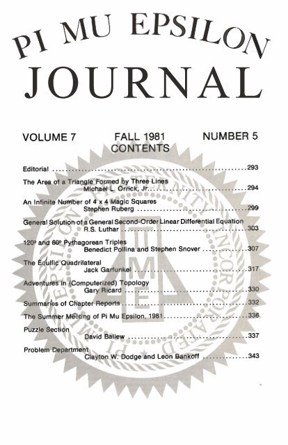 Vol. 7 No 5 - Pi Mu Epsilon