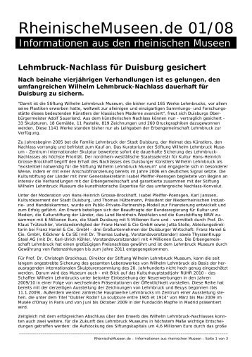 Lehmbruck-Nachlass fÃ¼r Duisburg gesichert - RheinischeMuseen.de