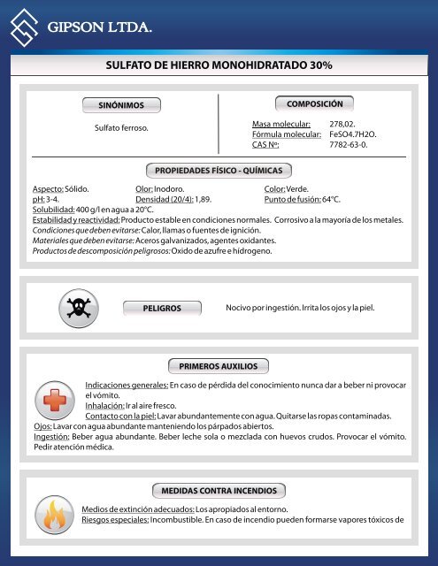 sulfato de hierro monohidratado 30% - Gipsonltda