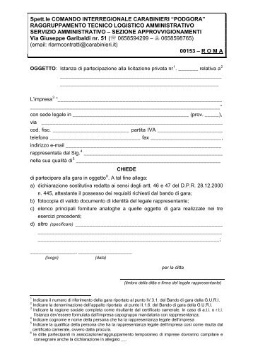 Modulistica in fac-simile - Carabinieri