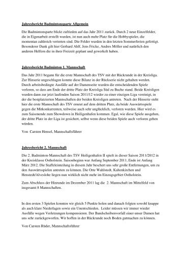 Jahresbericht Badmintonsparte Allgemein Die Badmintonsparte ...