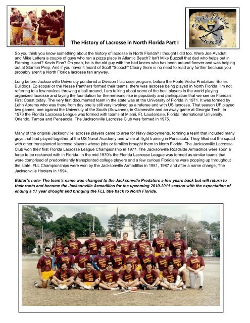 The History of Lacrosse in North Florida Part I - Free Sports Team ...