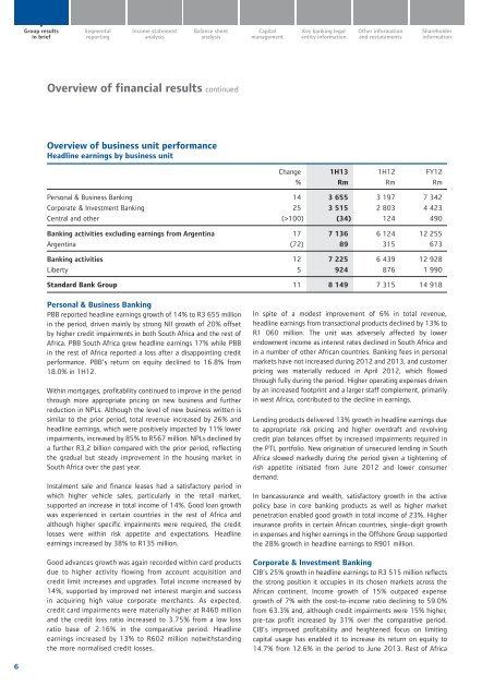 Overview of financial results - Standard Bank - Investor Relations