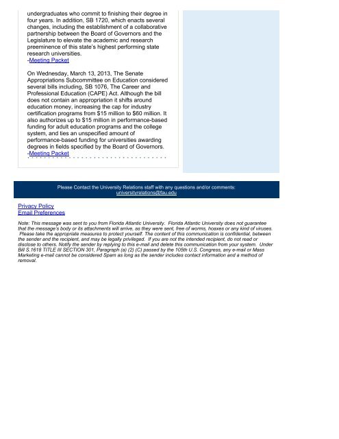 Legislative Update Vol. 1 Issue 9 - Florida Atlantic University ...