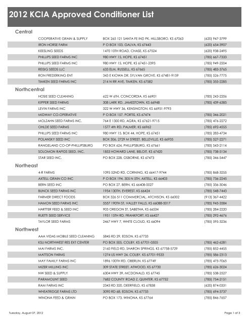 2012 KCIA Approved Conditioner List