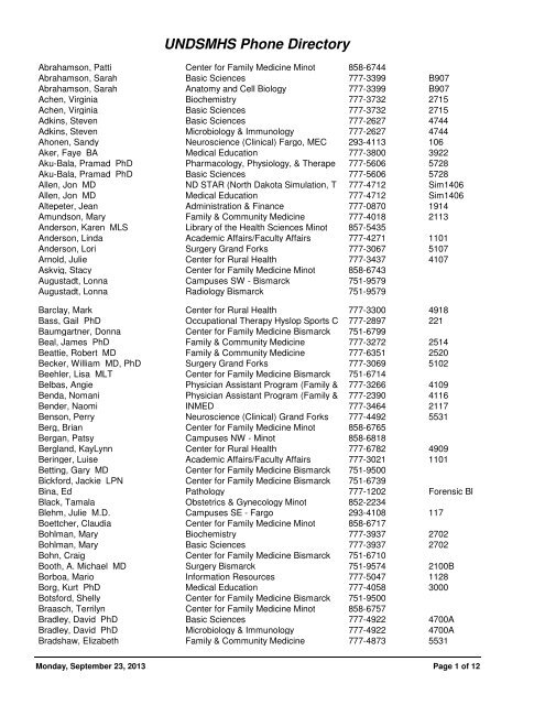 UNDSMHS Phone Directory - School of Medicine & Health Sciences