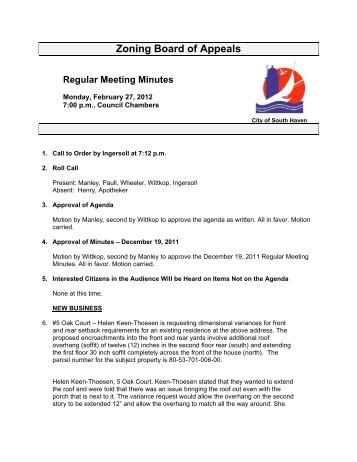 Zoning Board of Appeals Regular Meeting ... - City of South Haven