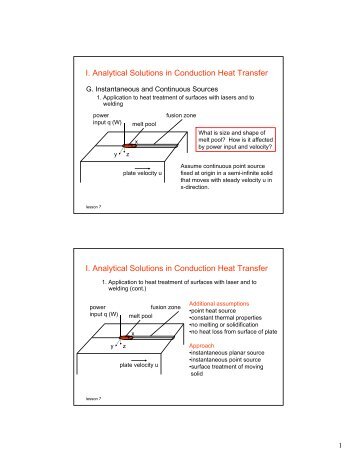 I. Analytical Solutions in Conduction Heat Transfer I. Analytical ...