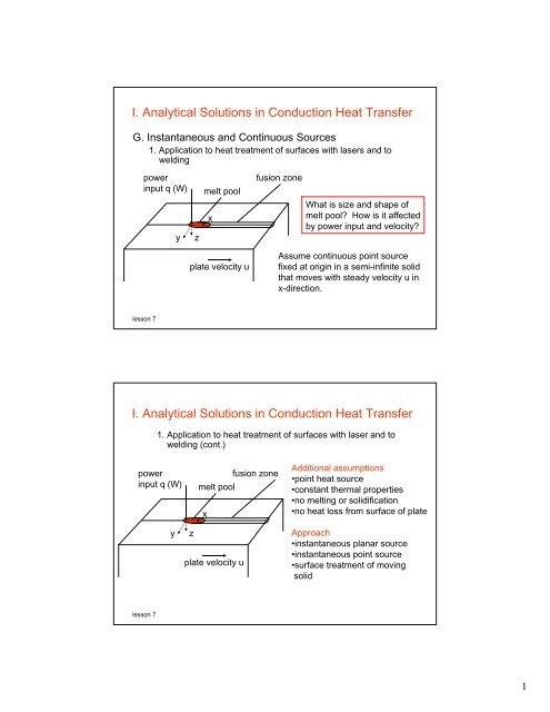 I. Analytical Solutions in Conduction Heat Transfer I. Analytical ...
