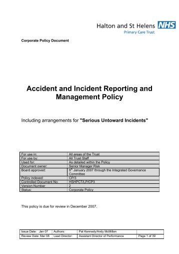 Accident & Incident Policy - Halton and St Helens PCT