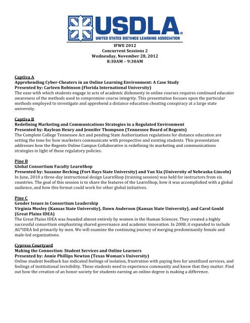 Page 1 IFWE 2012 Concurrent Sessions 1 Tuesday, November 27 ...