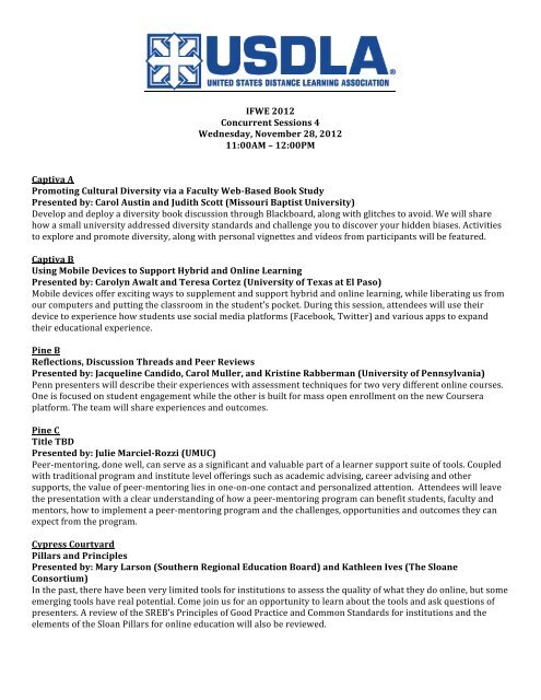 Page 1 IFWE 2012 Concurrent Sessions 1 Tuesday, November 27 ...