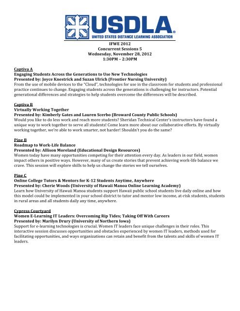 Page 1 IFWE 2012 Concurrent Sessions 1 Tuesday, November 27 ...