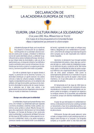 Europa, una cultura para la solidaridad - Pliegos de Yuste