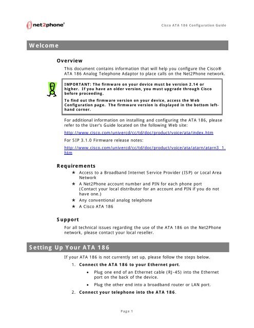 Net2Phone/Cisco ATA 186 Configuration Guide