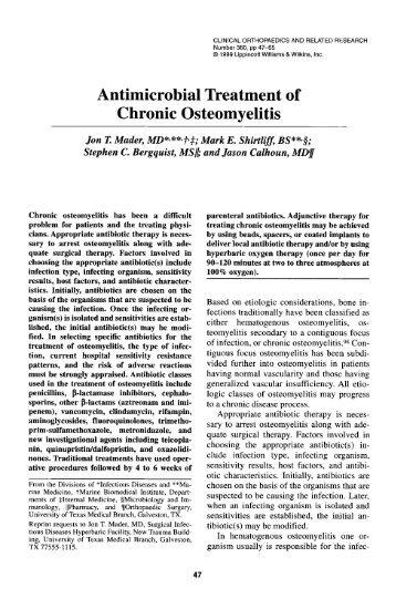 Antimicrobial Treatment of Chronic Osteomyelitis - Lippincott ...