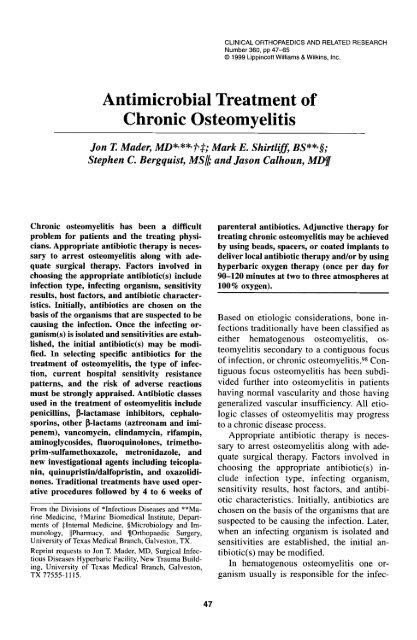 Antimicrobial Treatment of Chronic Osteomyelitis - Lippincott ...
