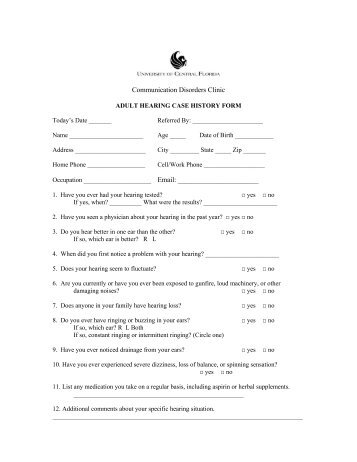 adult hearing case history form - University of Central Florida