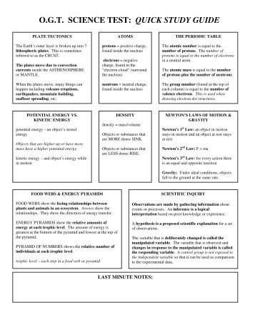 ogt science test: quick study guide - Hamilton Local Schools