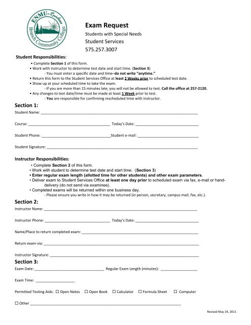 Exam Request Form