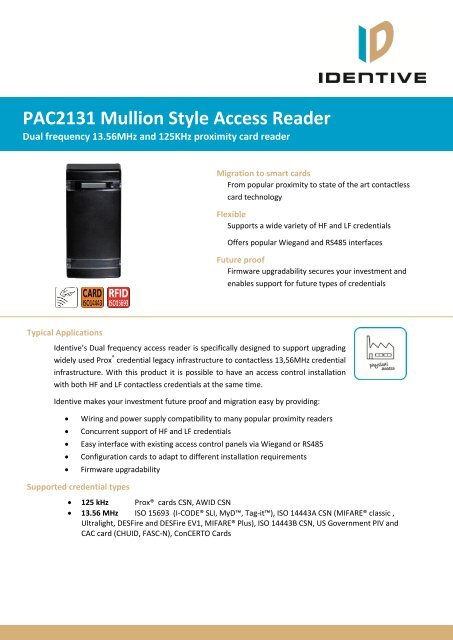 PAC2131 Mullion Style Access Reader