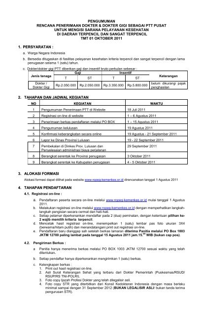 Pengumuman Rencana Penerimaan Dokter Ropeg Kemenkes