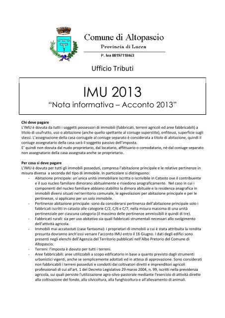 Informativa IMU - Comune di Altopascio