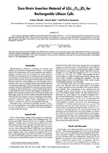 Zero-Strain Insertion Material of Li[Lil/3Tis/3] - Phostech Lithium inc.