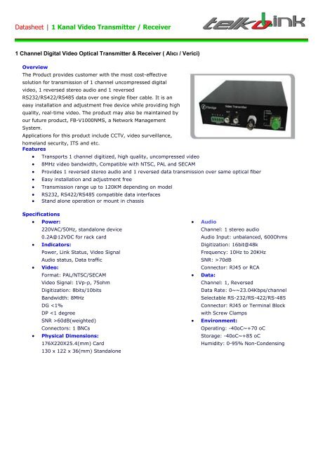 1 Kanal Video Transmitter / Receiver - Telkolink