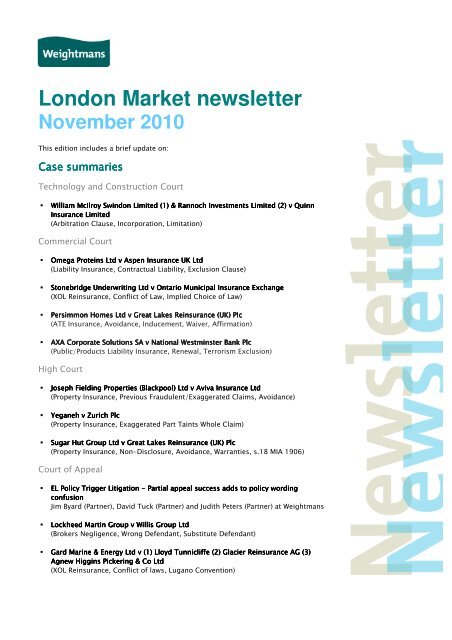 London Market newsletter - Weightmans Solicitors