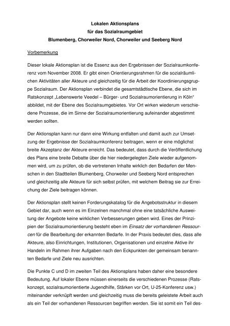 Lokaler Aktionsplan Sozialraum Blumenberg, Chorweiler, Seeberg ...