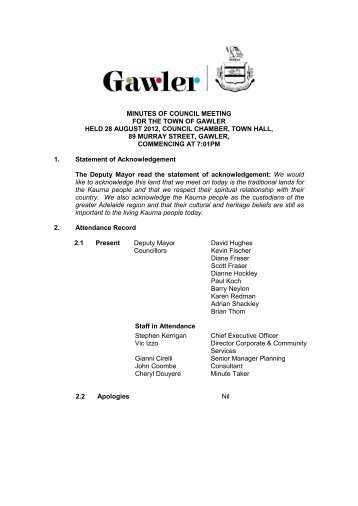 minutes of council meeting for the town of gawler held 28 august ...