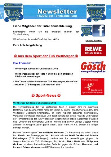 13.2013 Newletter der Tennisabteilung - TuS Wettbergen