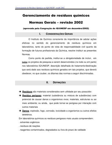 Gerenciamento de resíduos químicos - Instituto de Química - Unesp