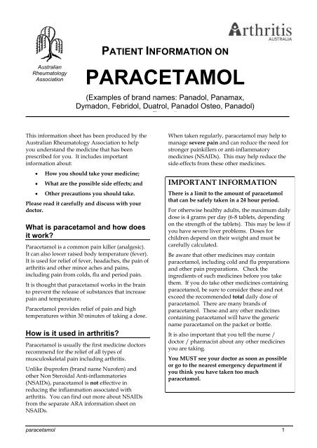PARACETAMOL - Australian Rheumatology Association