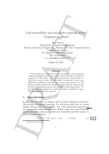 Left invertibility and invertible solutions of the Lyapunov equation