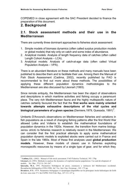 Methods for Assessing Mediterranean Fisheries - Fao - Copemed