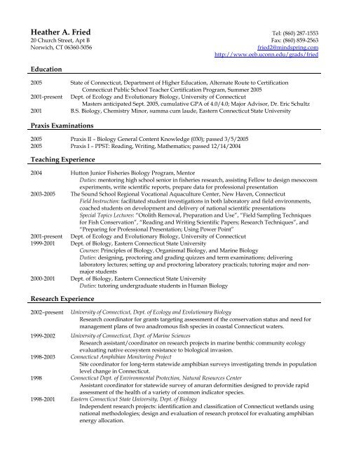 CV link - Ecology and Evolutionary Biology Department - University ...