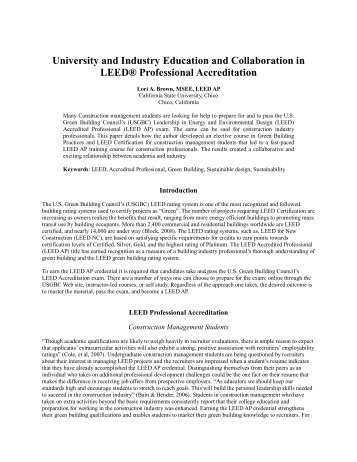 University and Industry Education and Collaboration in LEED ...