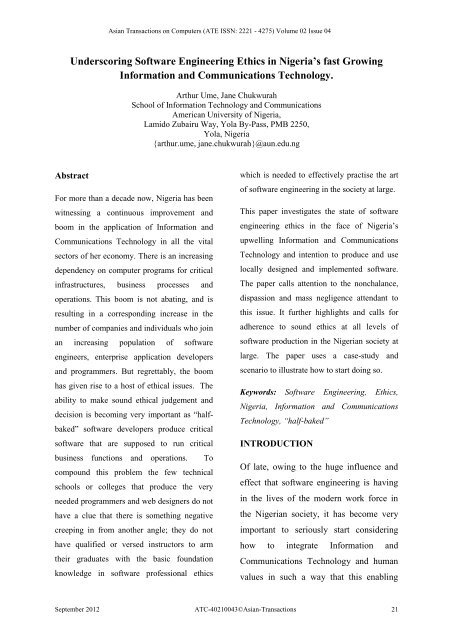 Ethical Considerations in Software Engineering - Asian Transactions