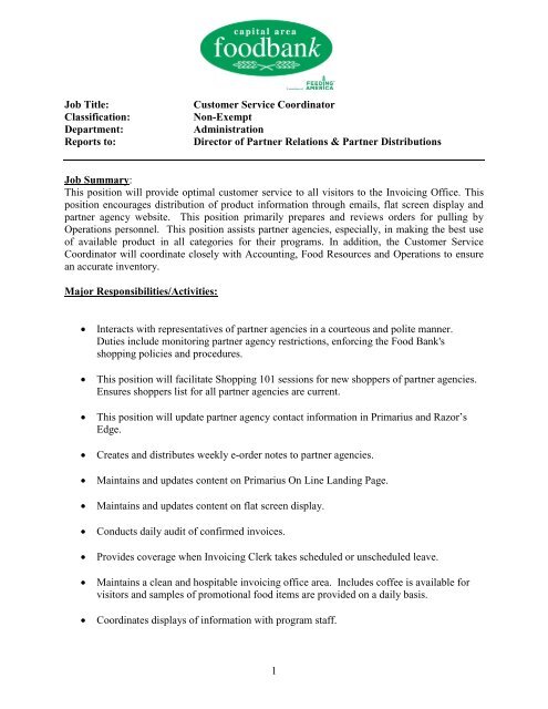 Job Description Capital Area Food Bank