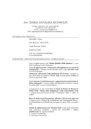 Avv. MARIA ANNALISA SICONOLFI - Azienda USL di Ferrara